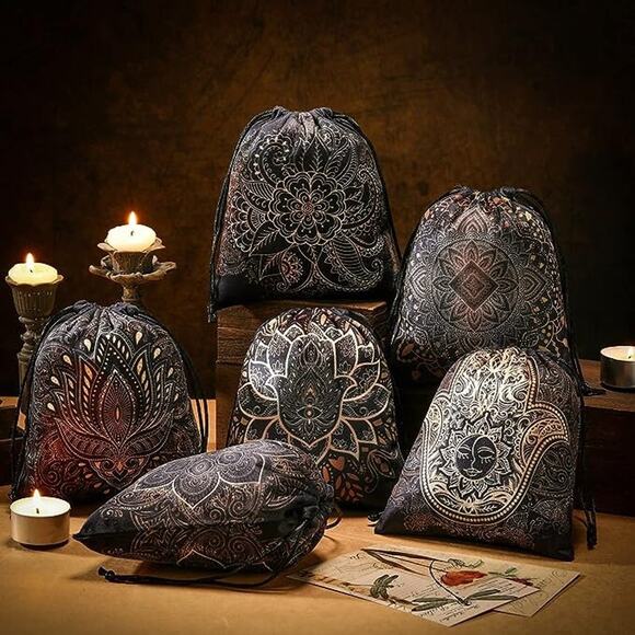 Set Of 6 Large Velvet Tarot Bags | Oracle Card Bags| Drawstring Storage Bag| - Picture 2 of 4